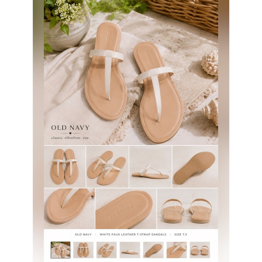 White Faux Leather T-Strap Women's Sandals